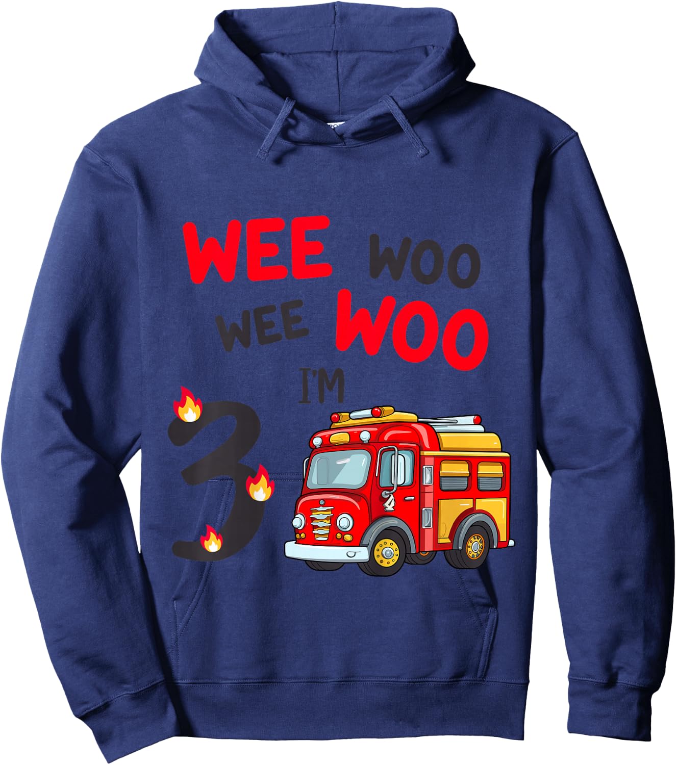 Wee Woo I'm 3 Years Old Red Fire Truck Boys 3rd Birthday Hoodie - Hoodie | Navy