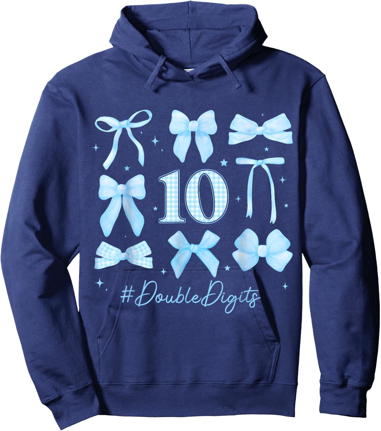 10th Blue Floral Coquette Bow Double Digits Birthday Girl Hoodie - Hoodie | Navy