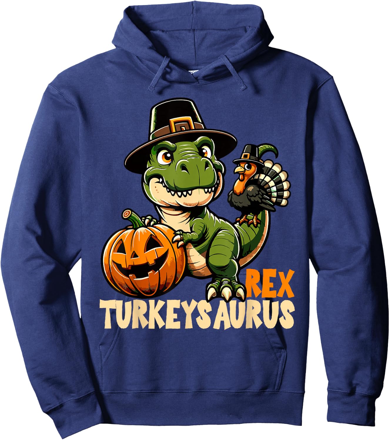 Dinosaur Thanksgiving Outfit Fall Boys Kids Toddler Turkey Hoodie - Hoodie | Navy