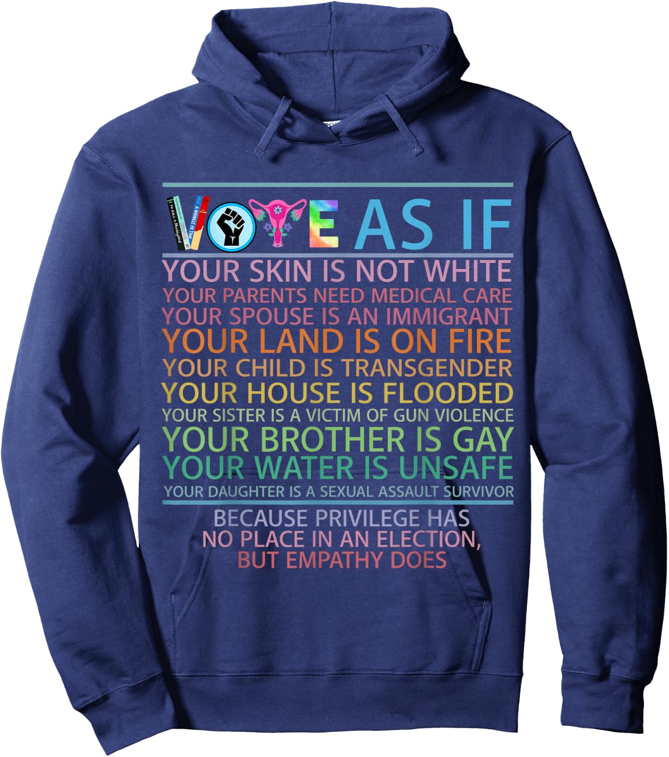 Vote As If Your Skin Is Not White Human's Rights Hoodie - Hoodie | Navy