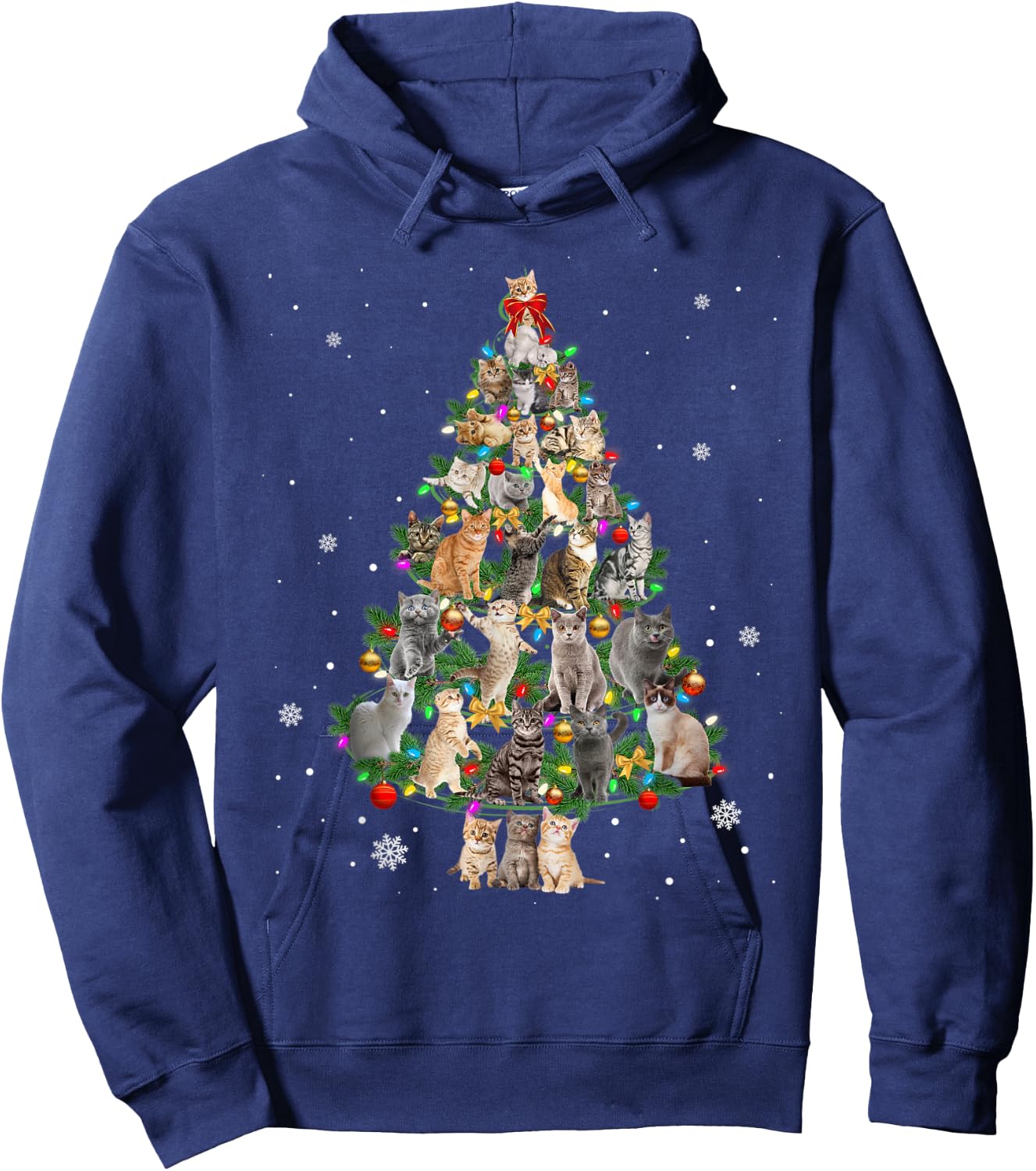 Cat Christmas Cats Tree Lights Funny Gift Hoodie - Hoodie | Navy