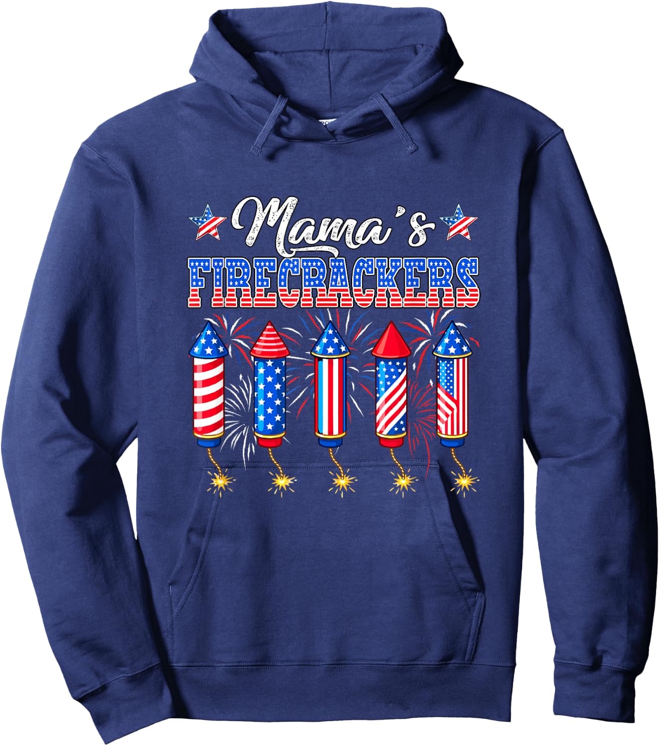 Mama's Firecrackers 4th of July US Flag Fireworks Patriotic Hoodie - Hoodie | Navy