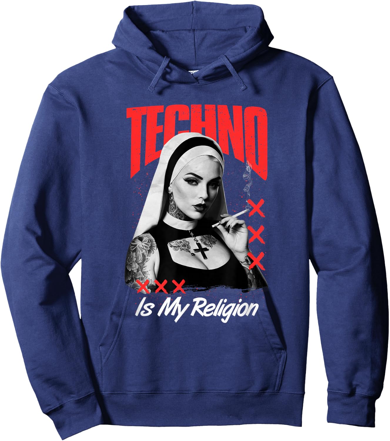 Techno Nun Evening Techno Rave Hardstyle , Black, S Hoodie - Hoodie | Navy