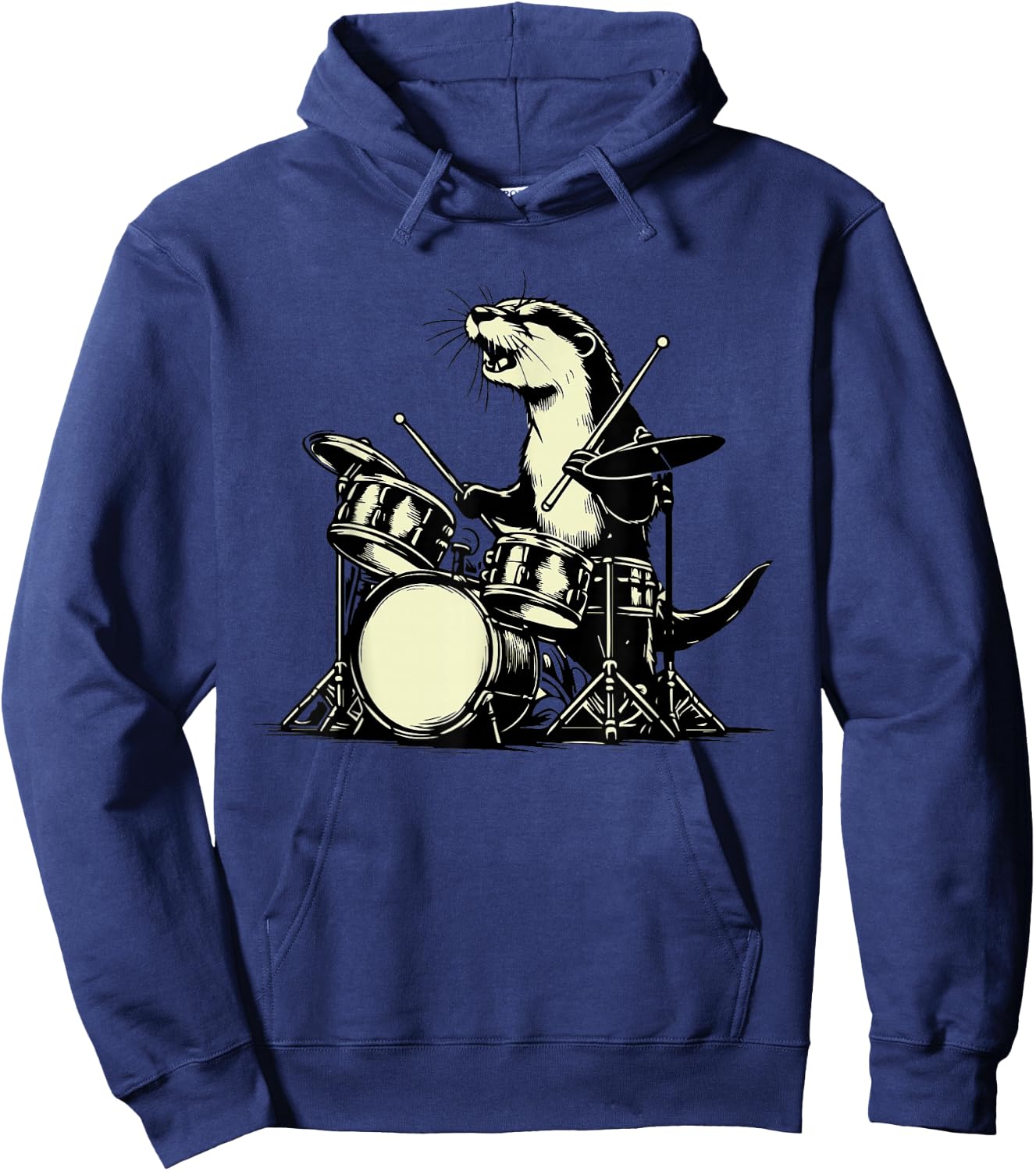 Otter Drummer Rock Retro Drummer Sea Otter Playing Drums Hoodie - Hoodie | Navy