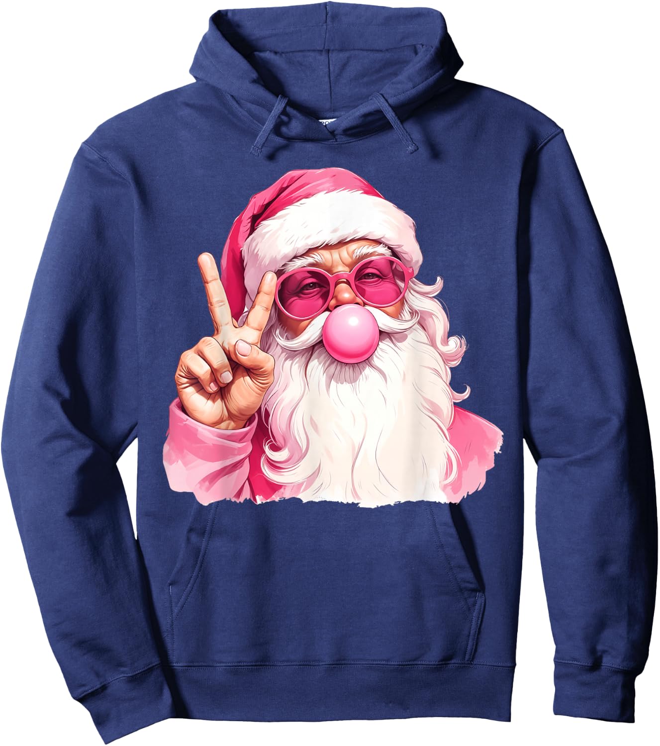 Vintage Retro Santa Christmas Bubble Gum Pink Sunglasses Hoodie - Hoodie | Navy