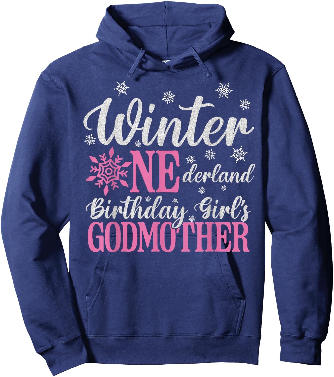 Godmother Pink Winter Onederland 1st Birthday Girl Snowflake Hoodie - Hoodie | Navy