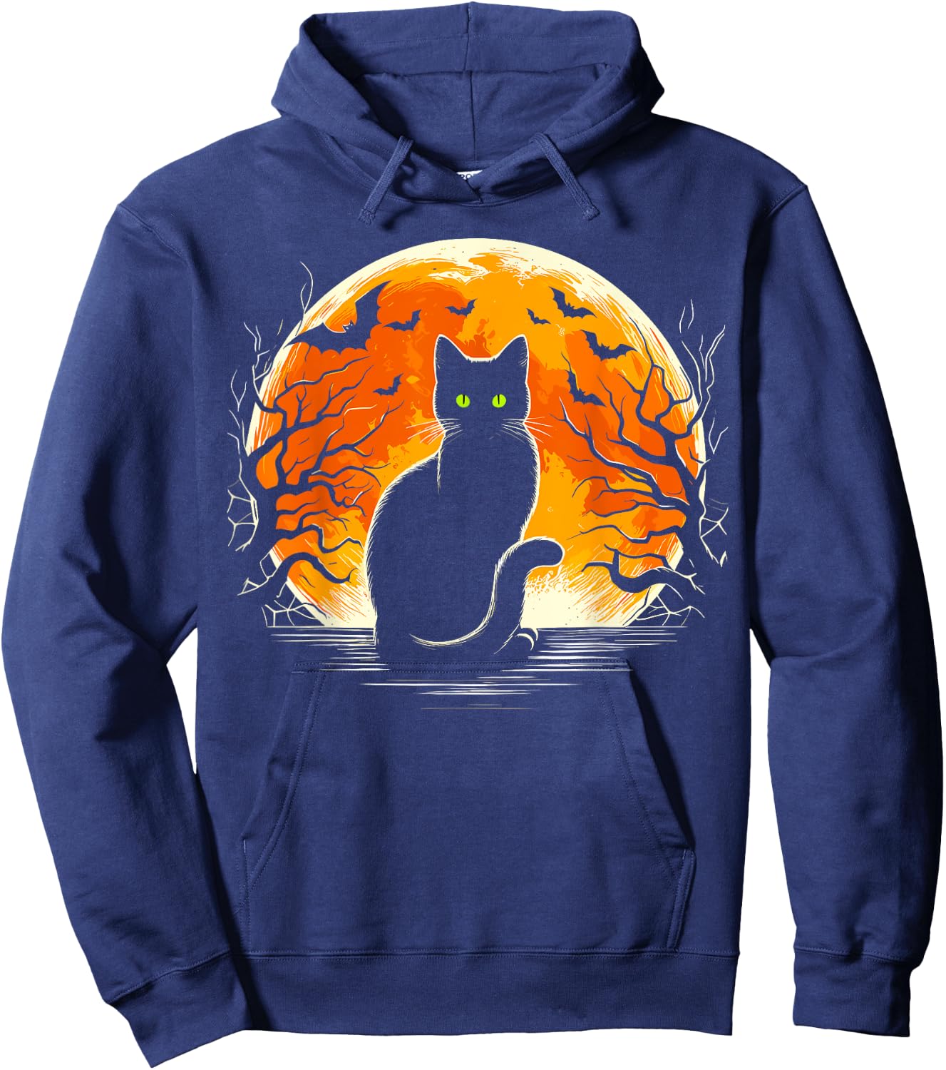 Cat Costume Retro Moon Cat Halloween Women Kids Hoodie - Hoodie | Navy