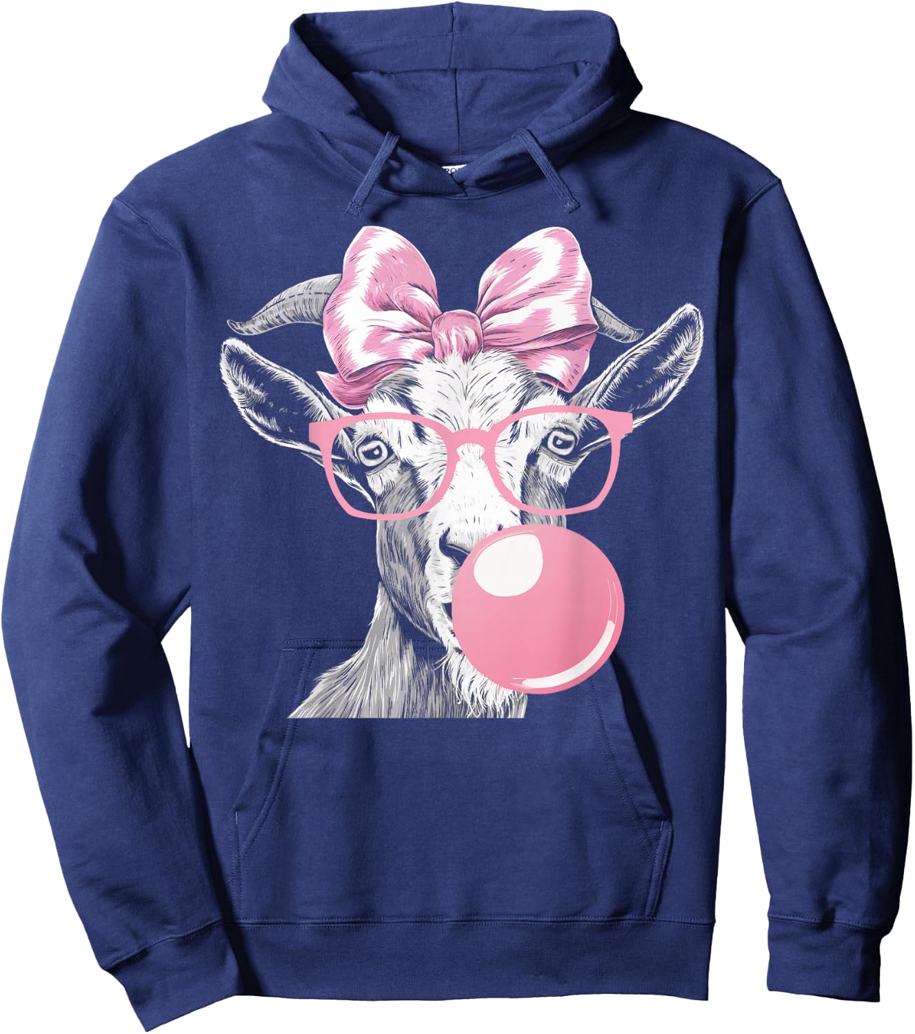 Goat Wearing Glasses and Blowing Pink Bubble Gum Hoodie - Hoodie | Navy