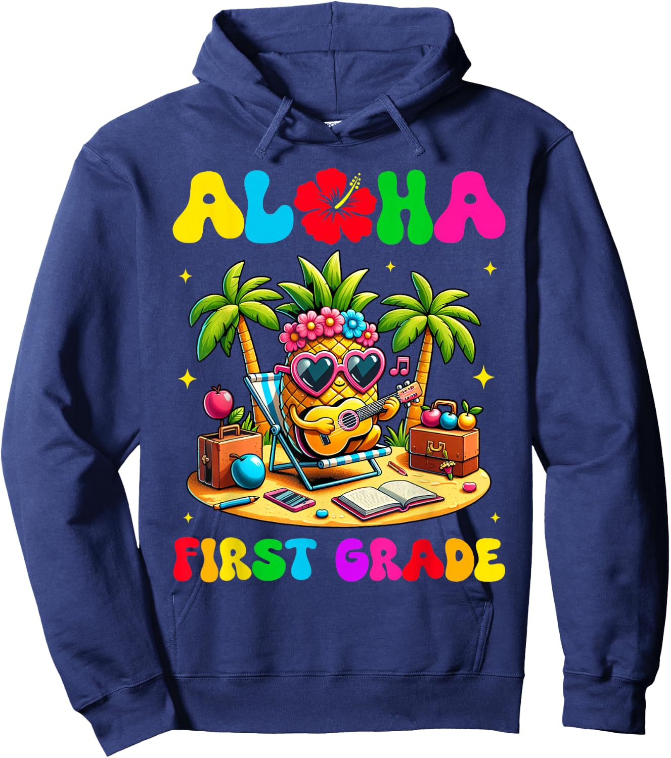 Aloha First Grade Pineapple Hawaii Back to School Kids Girl Hoodie - Hoodie | Navy