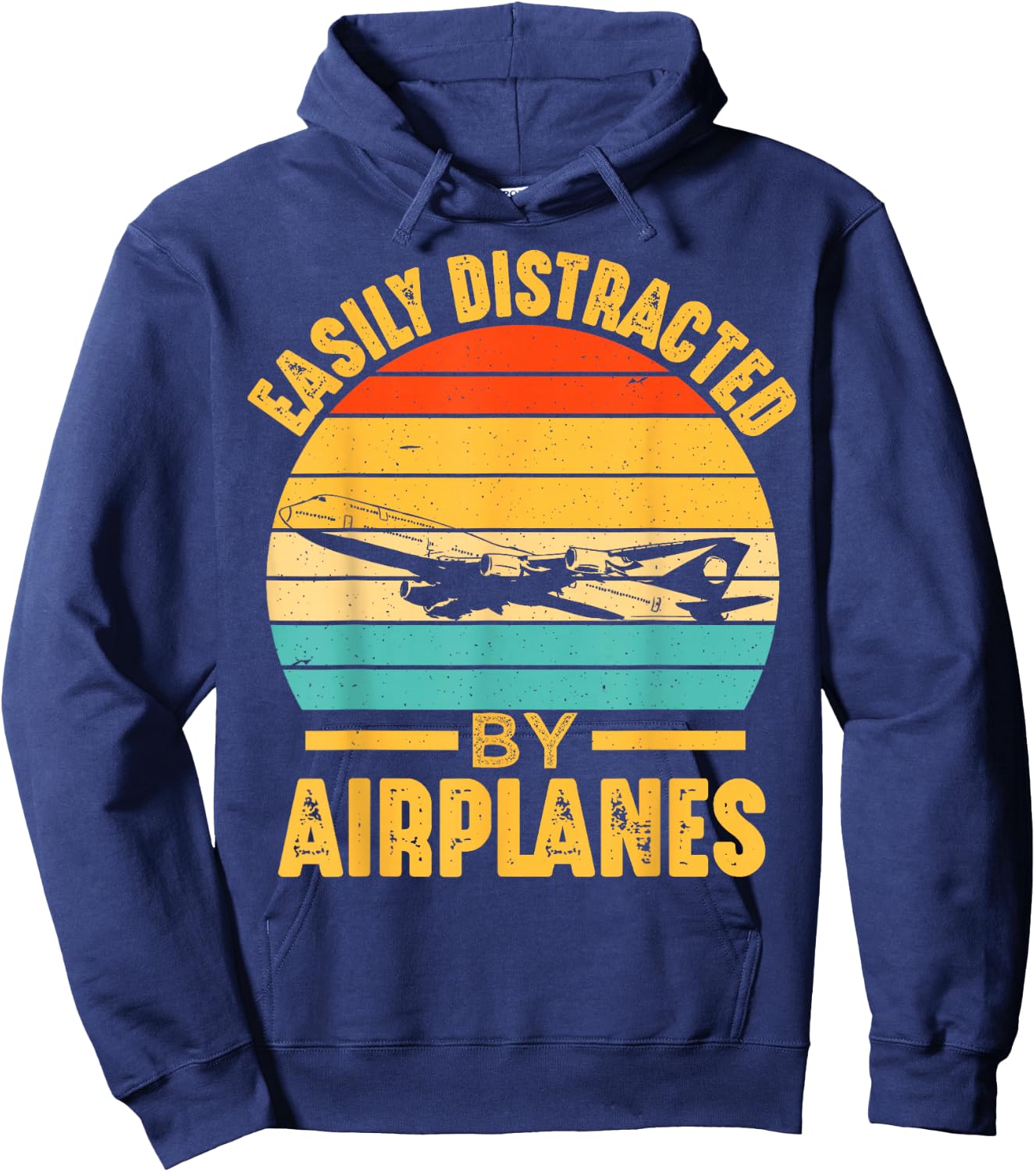 Easily Distracted By Airplanes Pilot Funny Aviation Men Boys Hoodie - Hoodie | Navy