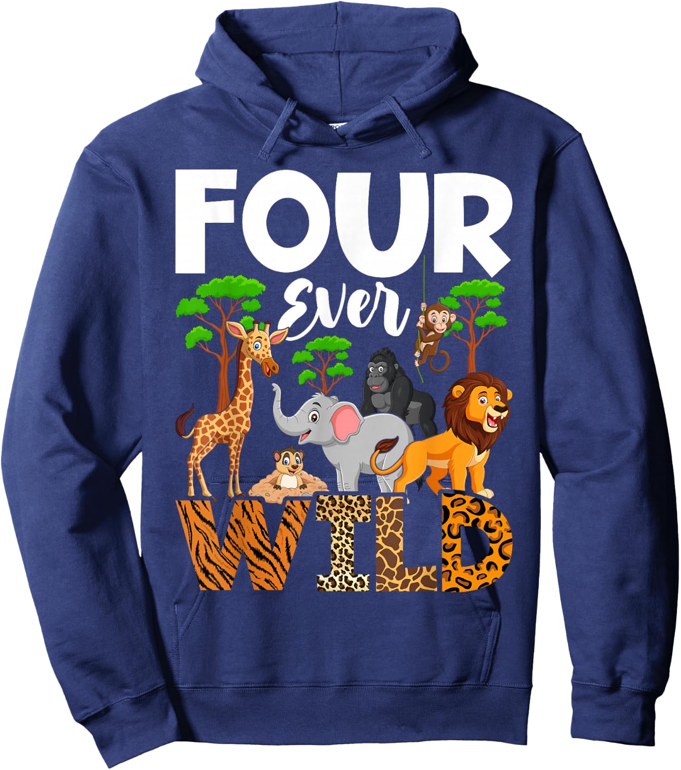 Leopard Girl 4th birthday Four Ever Wild 4 year old Awesome Hoodie - Hoodie | Navy