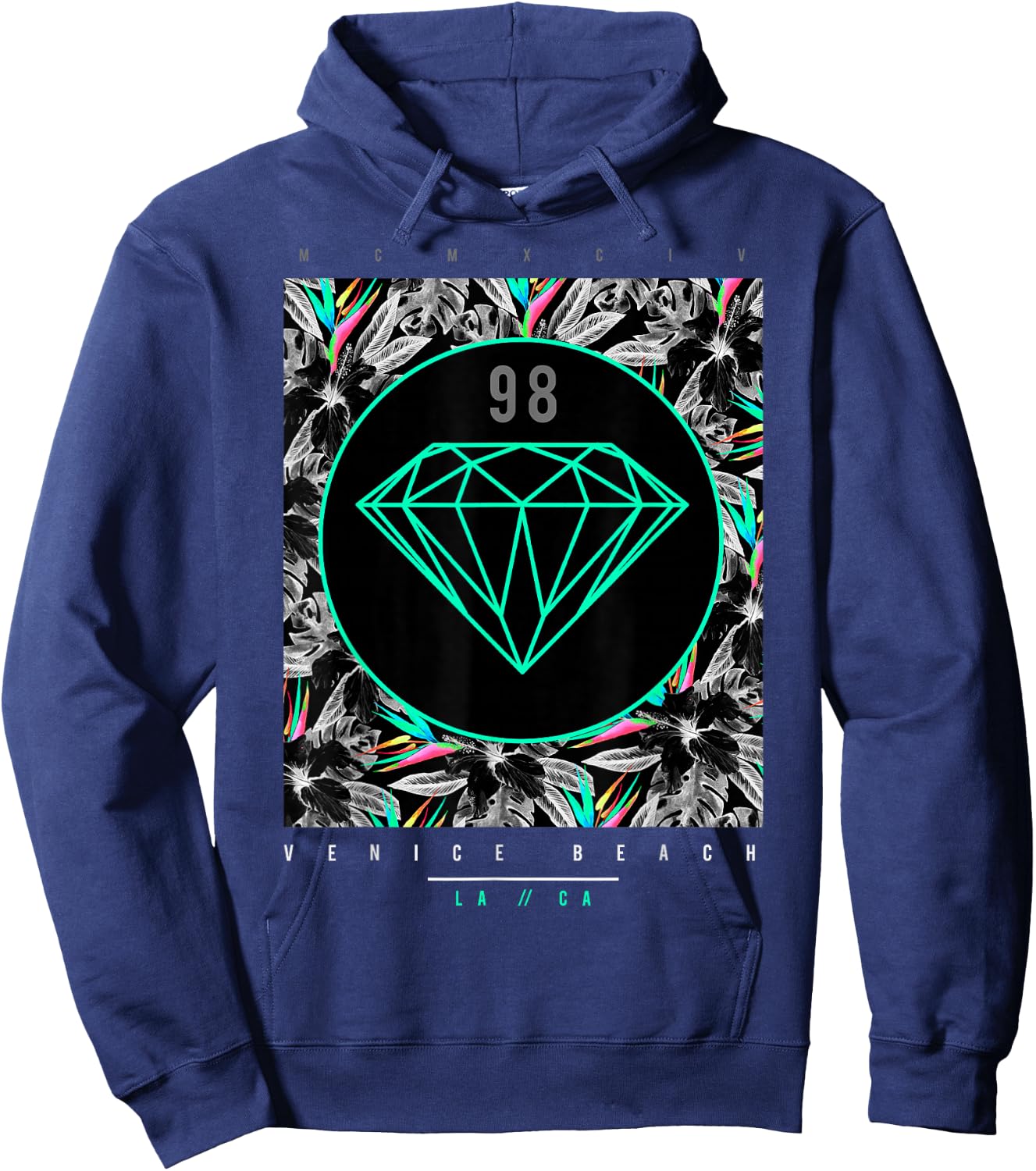 Venice Beach Diamond Color Floral Print Hoodie - Hoodie | Navy