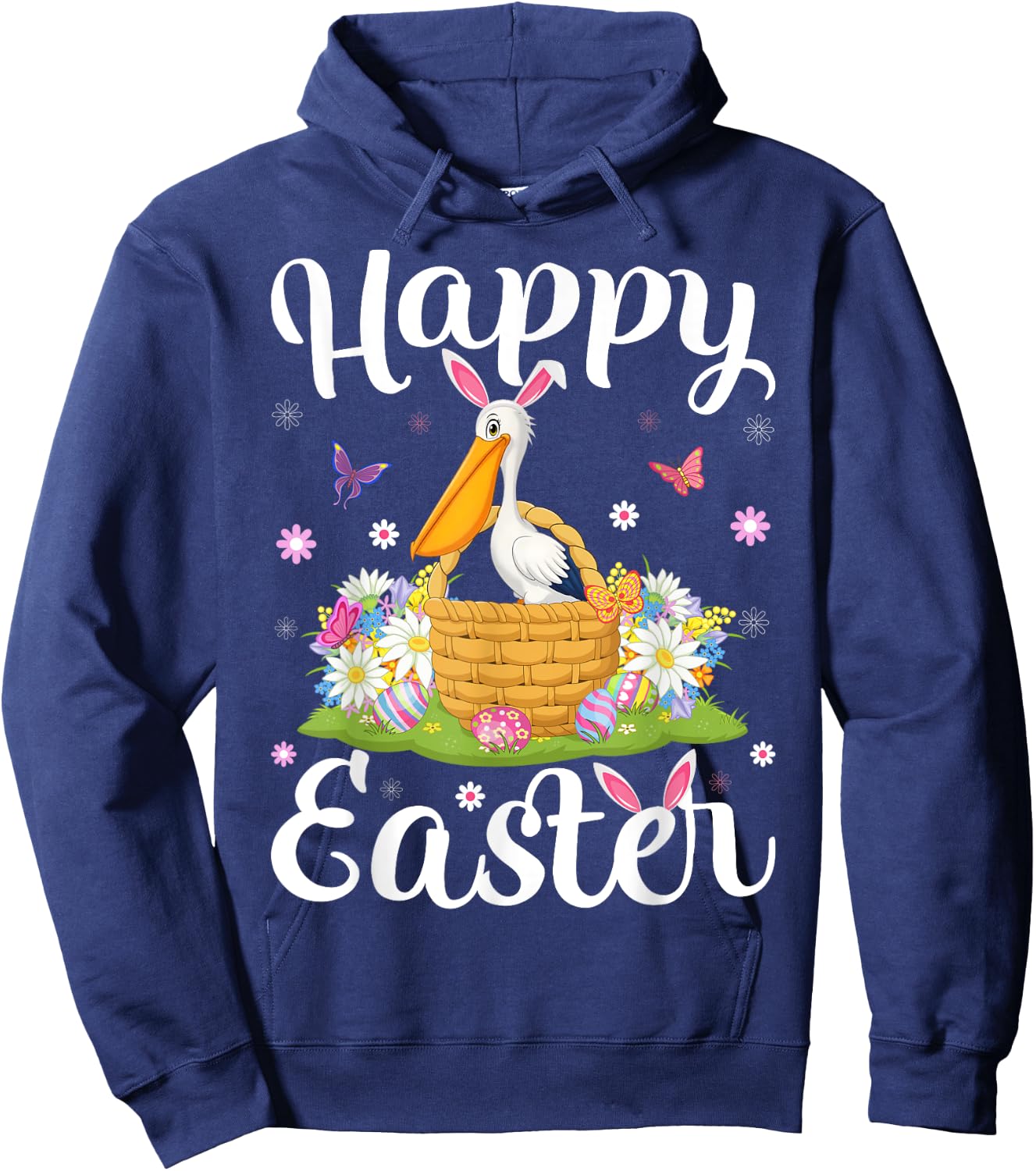 Pelican Bird Happy Easter Egg Hunt Bunny Ear Pelican Easter Hoodie - Hoodie | Navy