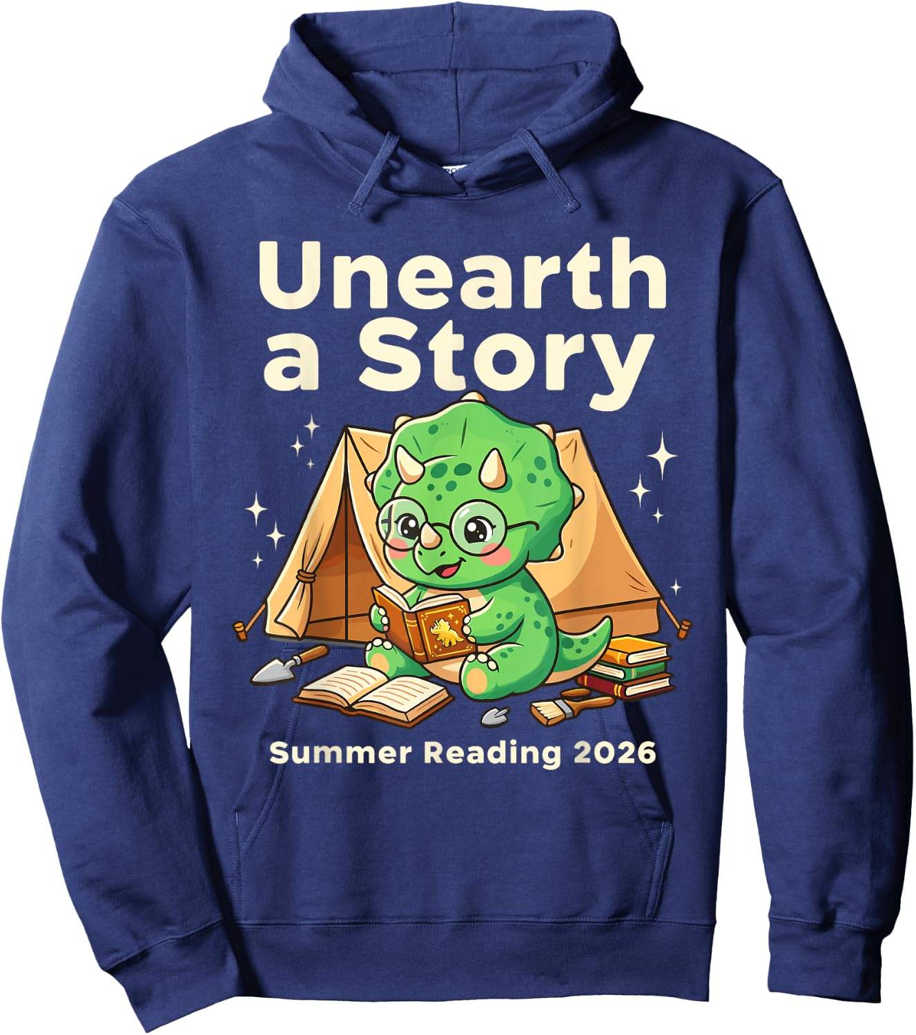 Unearth A Story Summer Reading 2026 Dinosaur Book Floral Hoodie - Hoodie | Navy