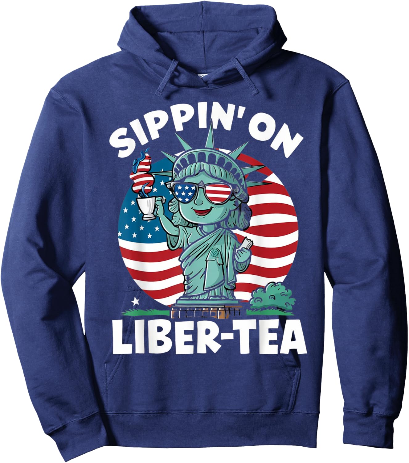 Sippin' On Liber Tea Funny 4th Of July Patriotic USA Flag Women Men Hoodie - Hoodie | Navy