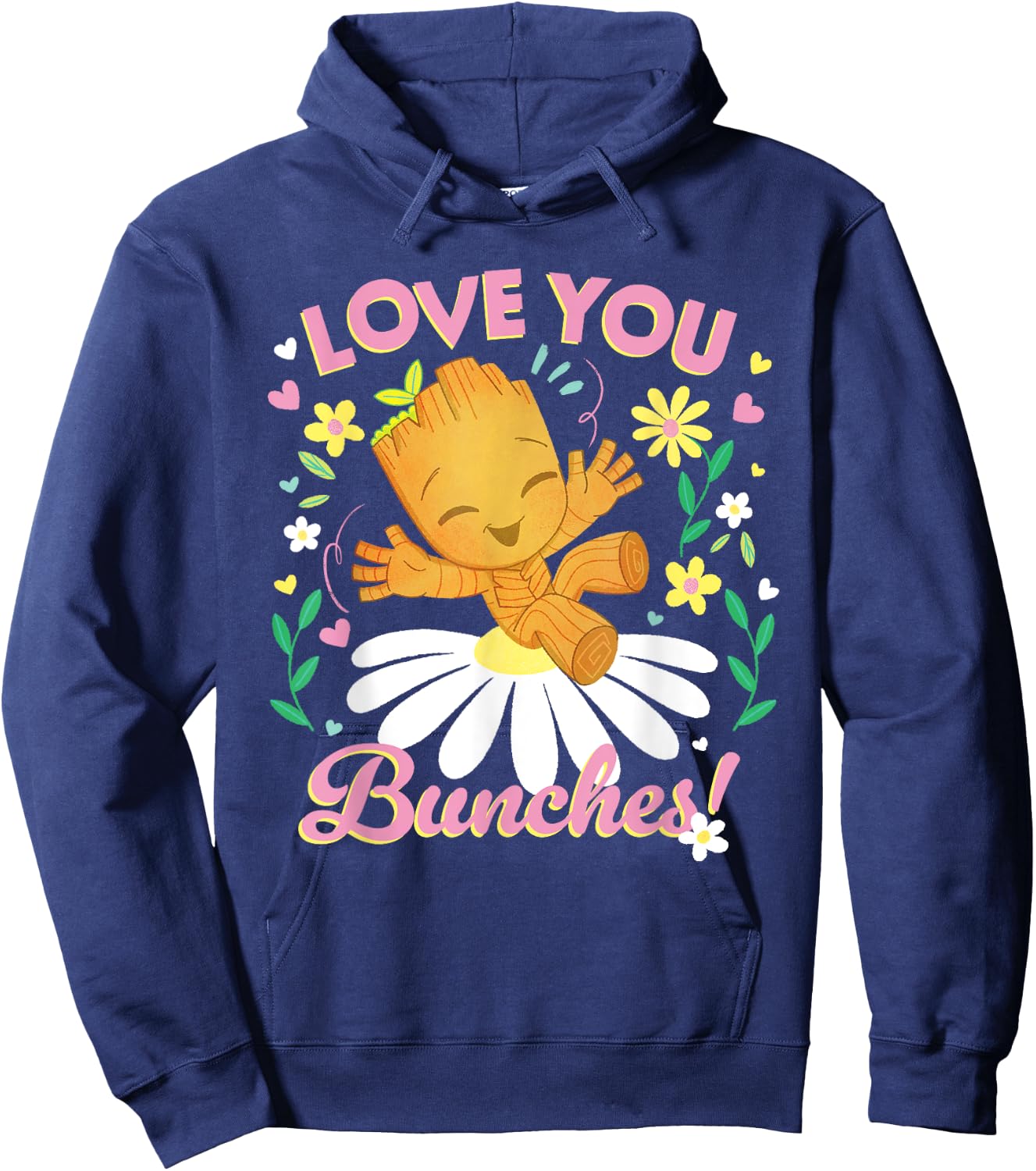 Marvel Valentine's Day Spring Flower Groot Love You Bunches , Black, S Hoodie - Hoodie | Navy