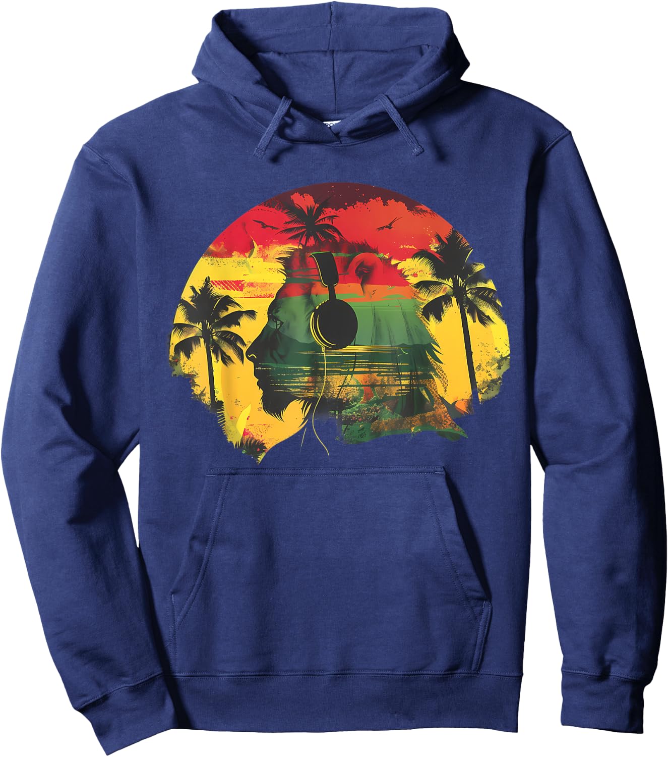 Rasta Reggae Music Headphones Jamaican Lion Of Judah Hoodie - Hoodie | Navy