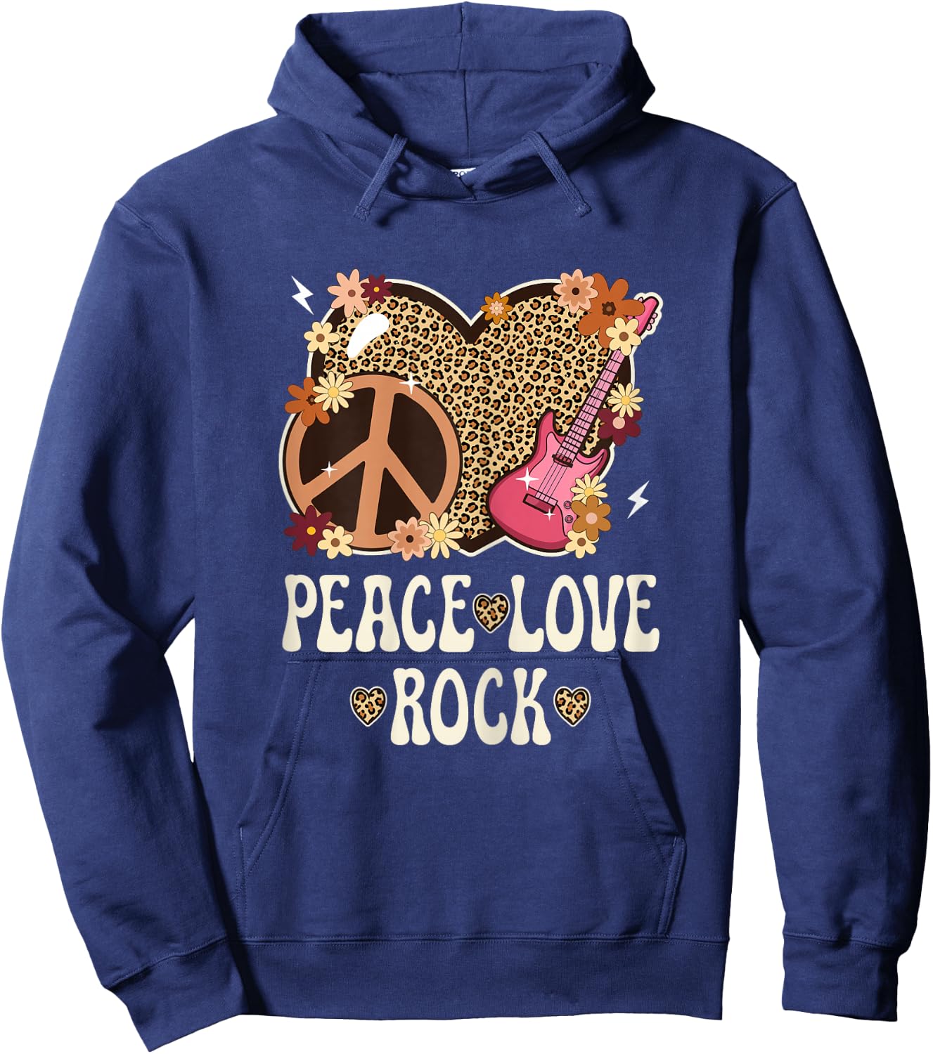 Peace Love Rock And Roll Leopard Print Women Rock Outfit Hoodie - Hoodie | Navy