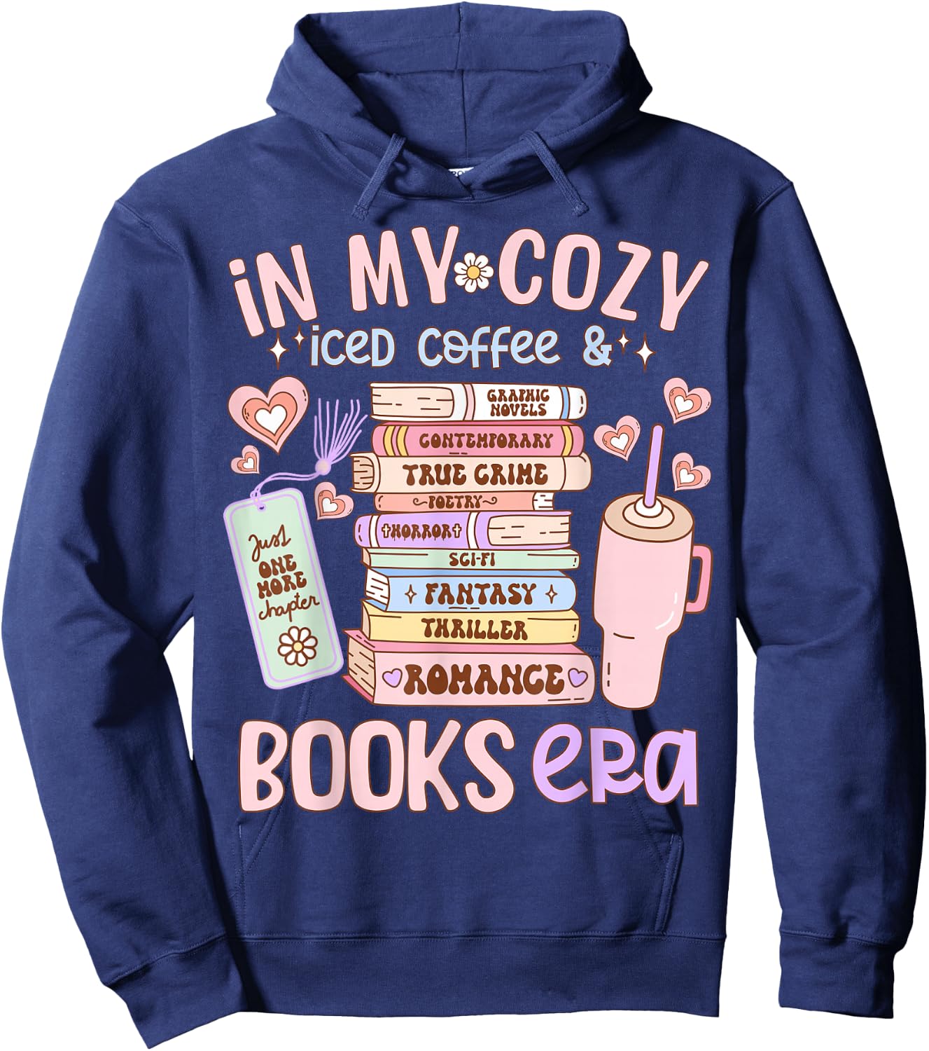 In My Cozy Iced Coffee and Books Era Hoodie - Hoodie | Navy