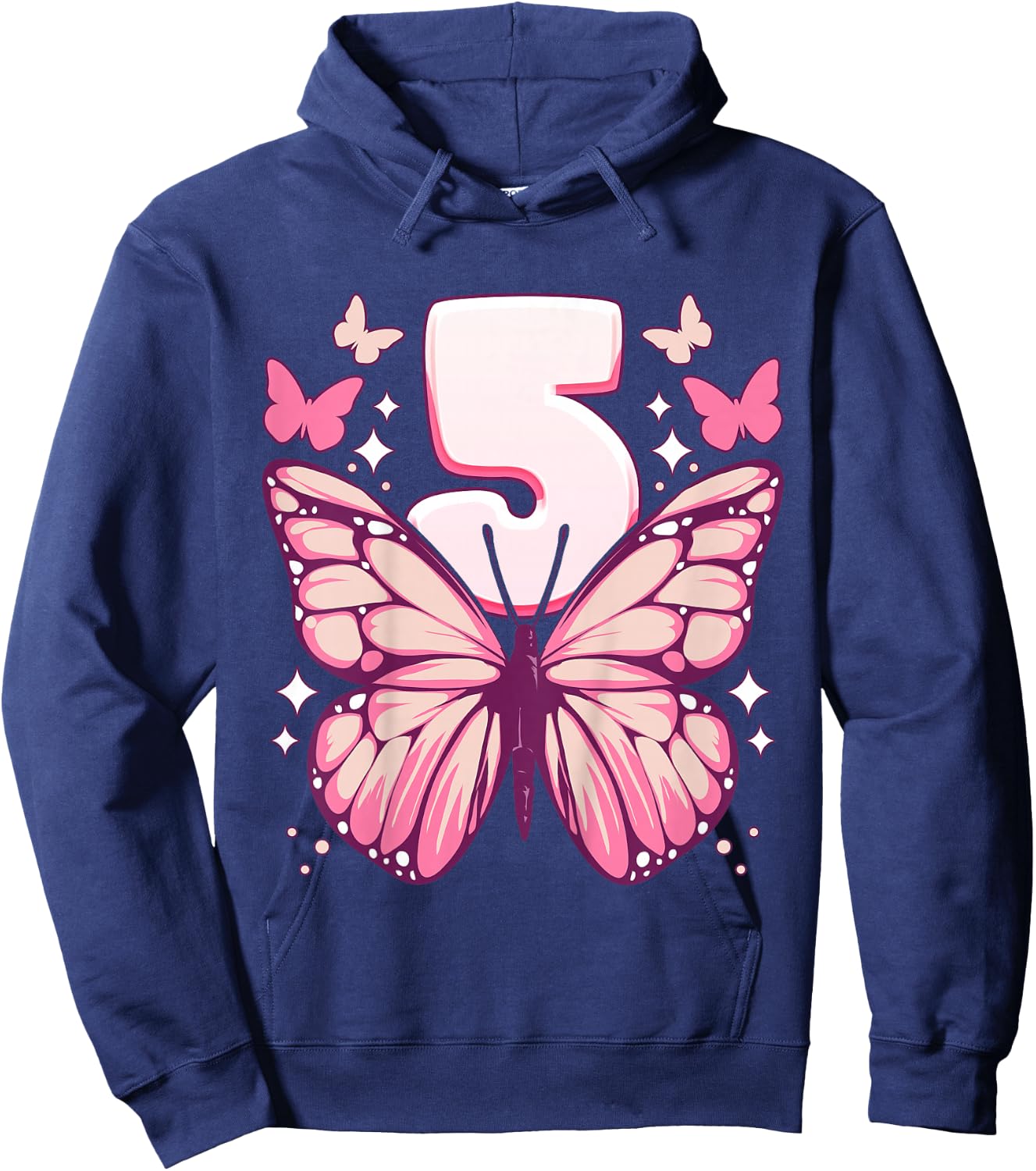 Geburtstag Mädchen 5 Jahre, Schmetterlinge und Nummer 5 Hoodie - Hoodie | Navy