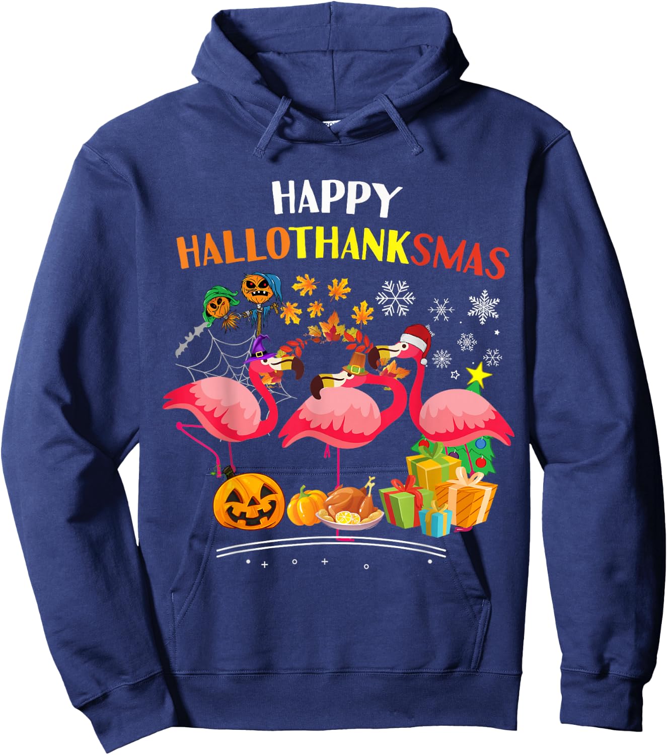 Flamingo Halloween Merry Christmas happy Hallothanksmas Hoodie - Hoodie | Navy