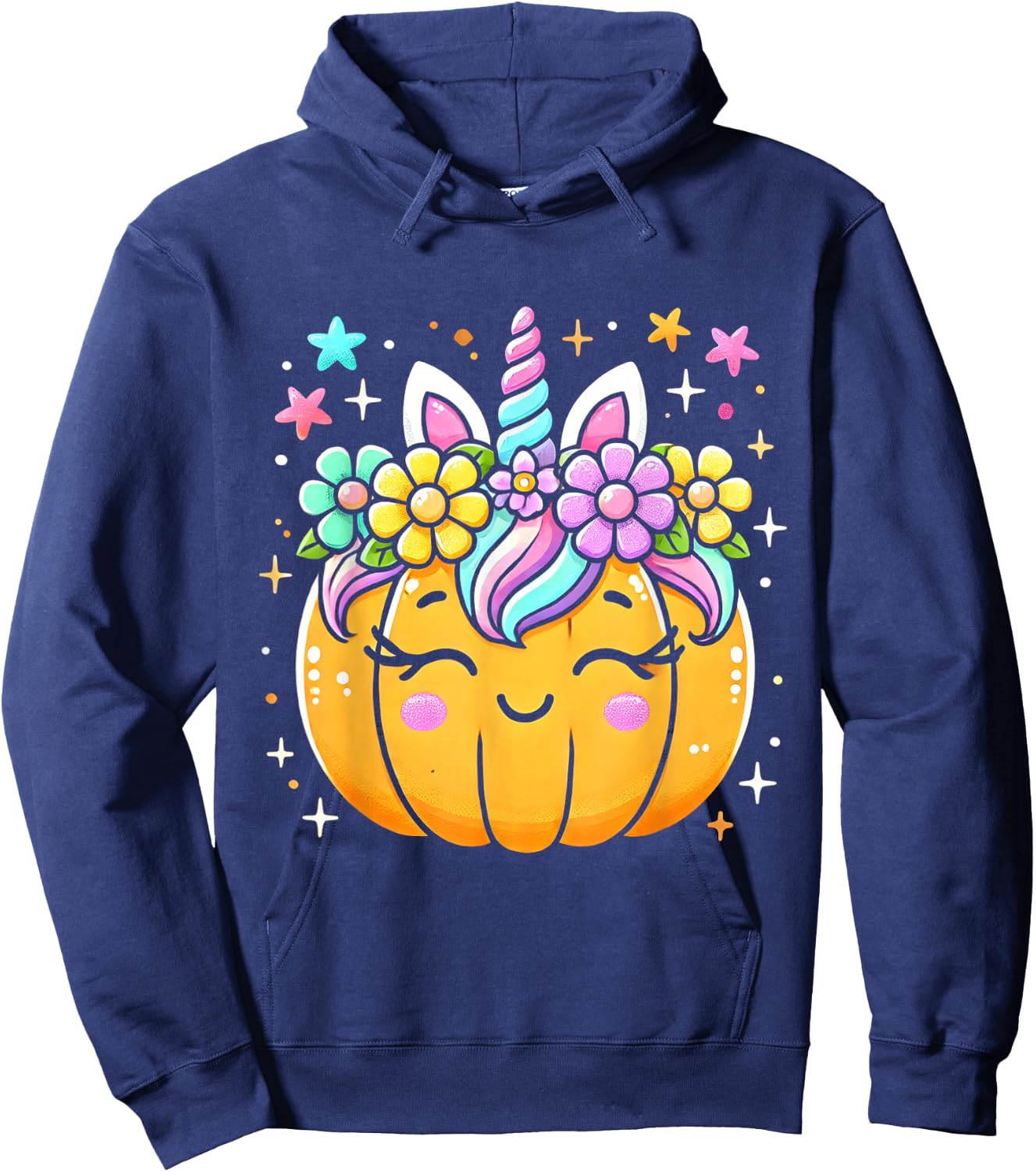 Cute Unicorn Pumpkin Girls Halloween Kids Girls Hoodie - Hoodie | Navy