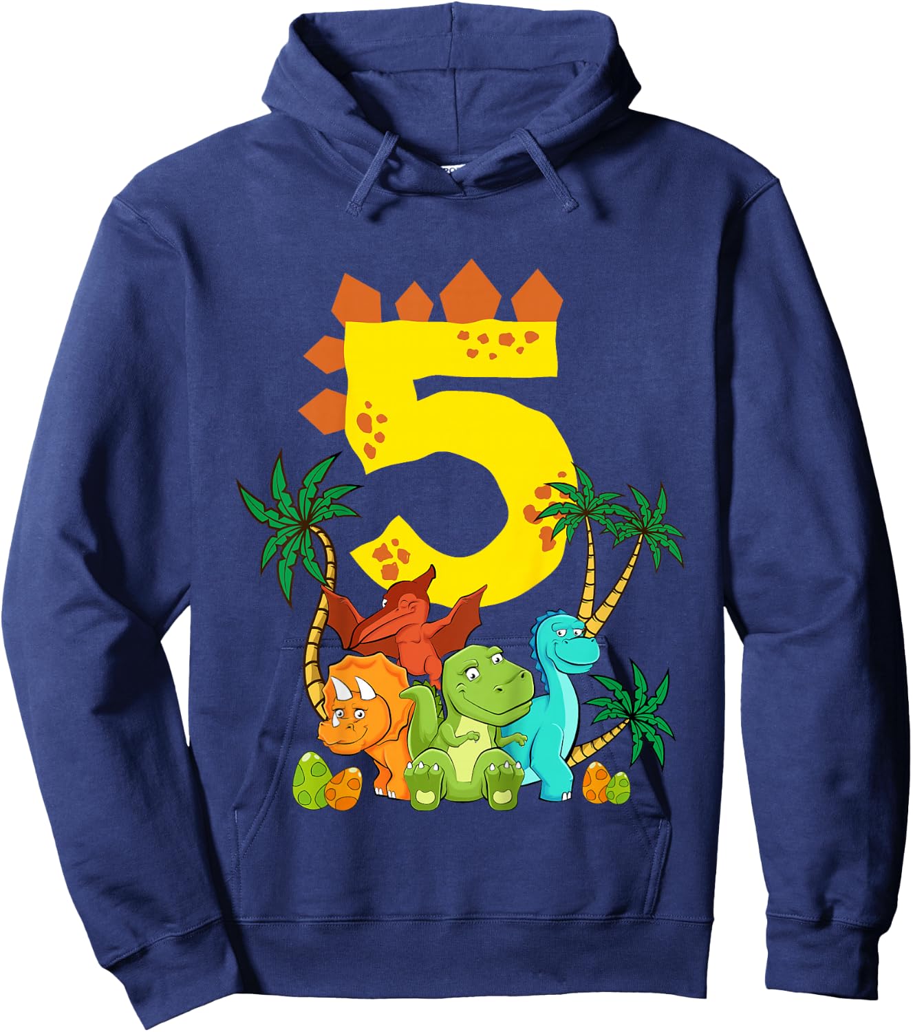 Children's 5th Birthday Boy Dinosaur Party Dino I Am 5 , black Hoodie - Hoodie | Navy