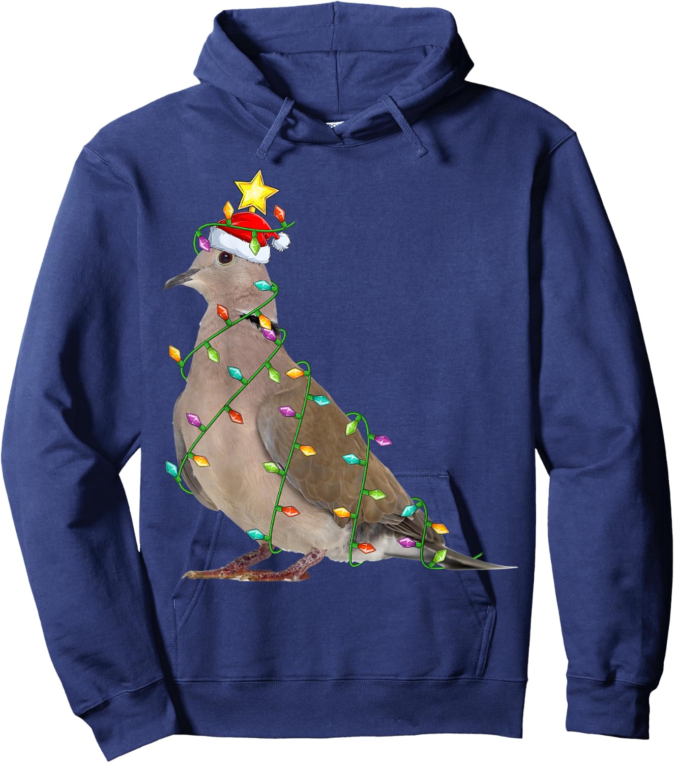 Xmas Tree Lighting Santa Mourning Dove Bird Christmas Hoodie - Hoodie | Navy