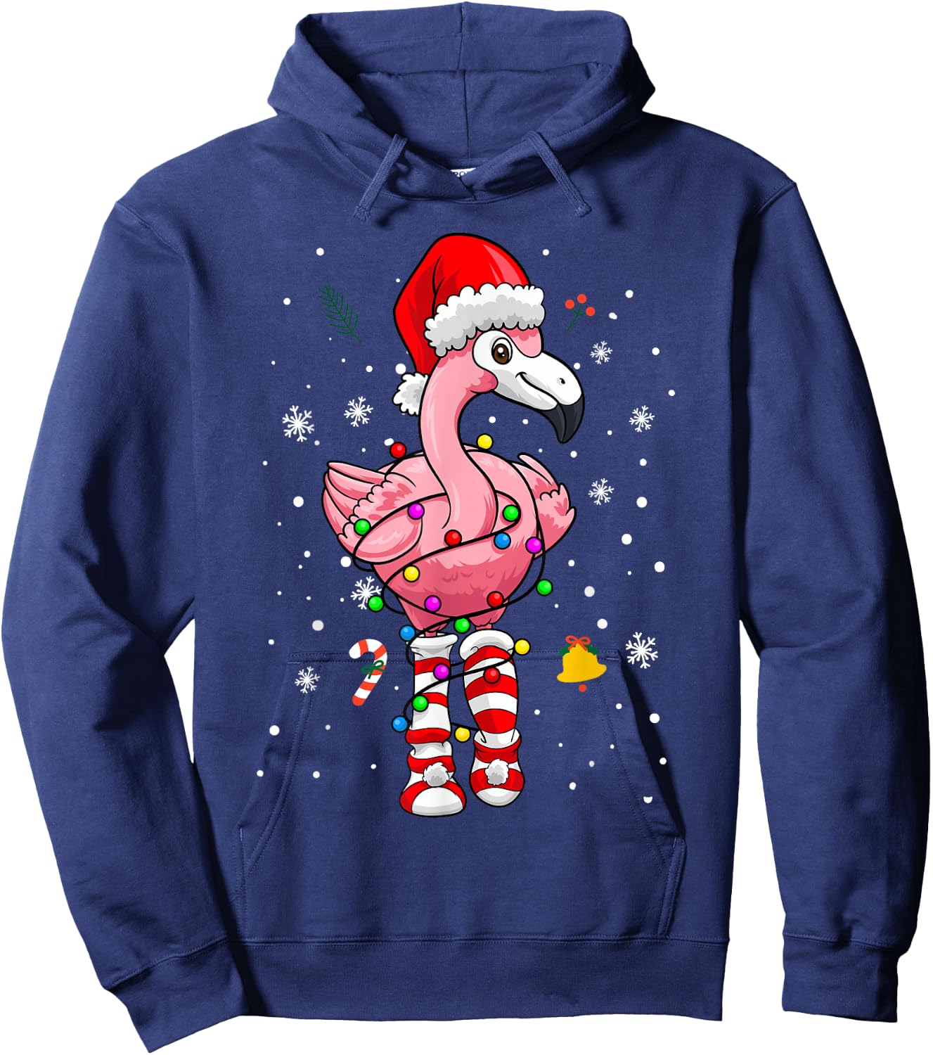 Pink Flamingo Christmas Tree Tropical X-Mas Family Pajamas Hoodie - Hoodie | Navy
