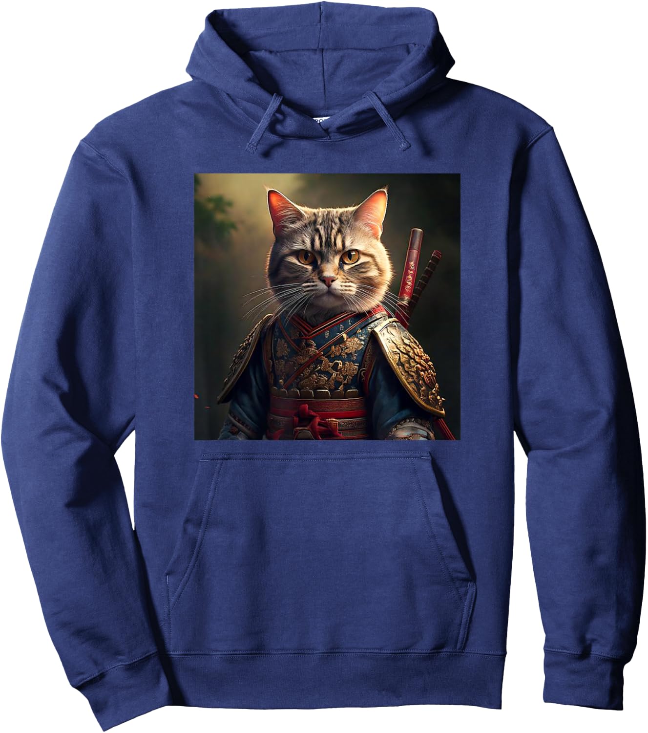 Kawaii Samurai Cat Portrait - Elegant Japanese Art Anime Cat Men Women Hoodie - Hoodie | Navy