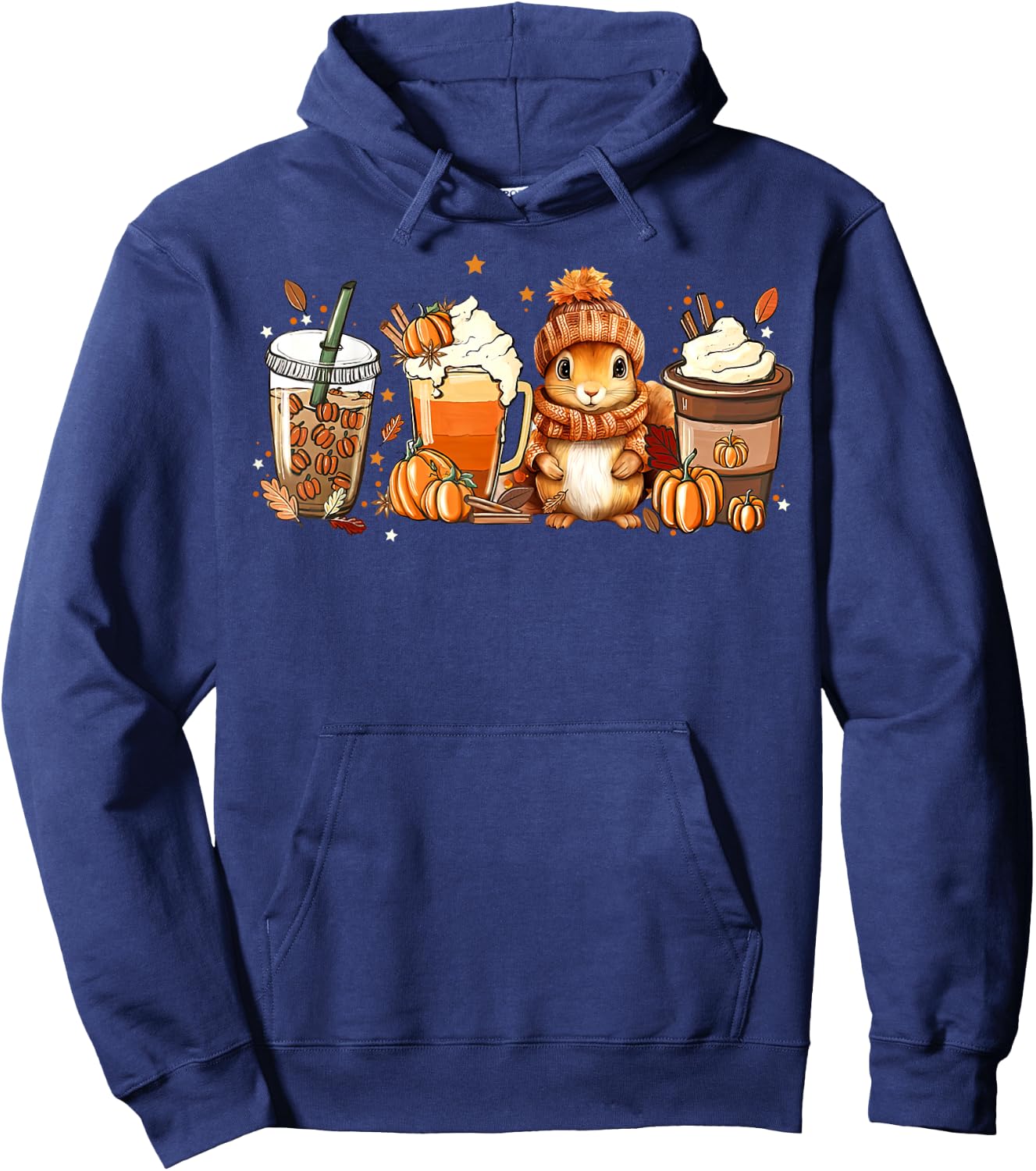 Cute Squirrel Pumpkin Spice Latte Fall Coffee Autumn Hoodie - Hoodie | Navy