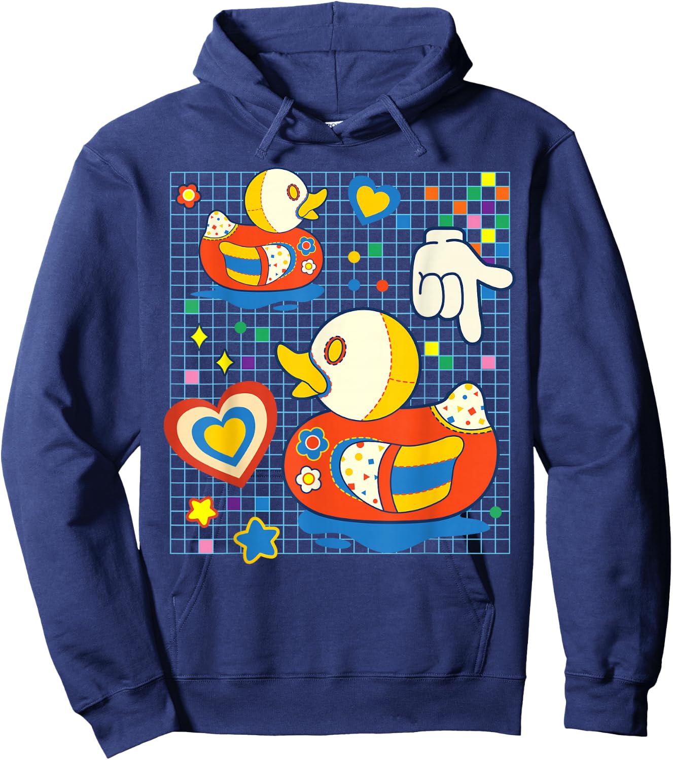 Kidcore Aesthetic Duck Fabric Patches Decora Kei Hoodie - Hoodie | Navy