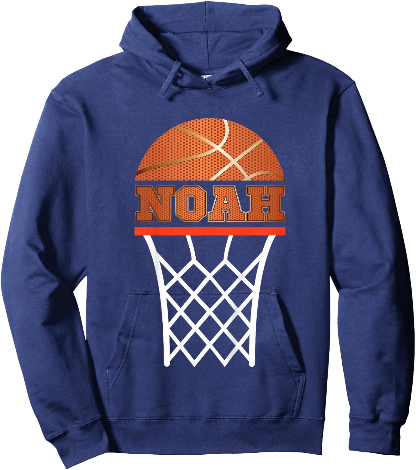 Kids Basketball T Shirt Boy Custom Name Noah Youth Graphic Hoodie - Hoodie | Navy