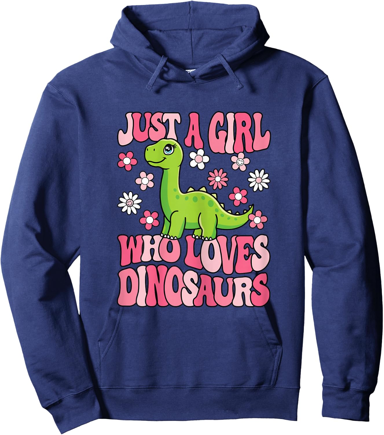 Just A Girl Who Loves Dinosaurs Groovy Dino Lover Girls Kids Hoodie - Hoodie | Navy