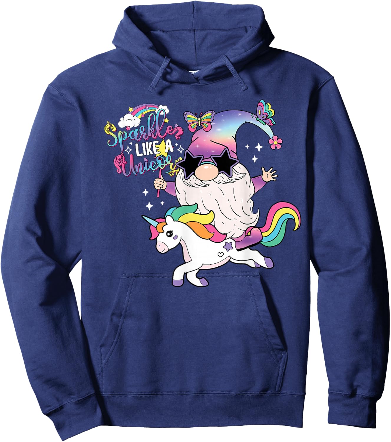 Unicorn Gnome Rainbow Mystical Fairy Fantasy Party Hoodie - Hoodie | Navy