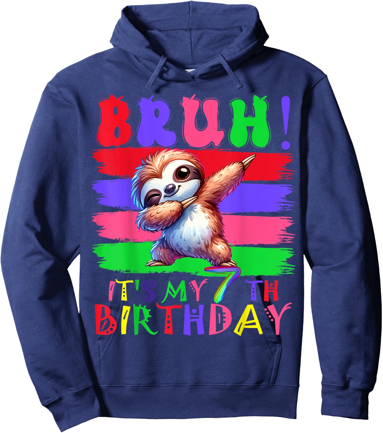 7 Year Old It's My 7th Birthday Sloth dabbing boy girl Hoodie - Hoodie | Navy