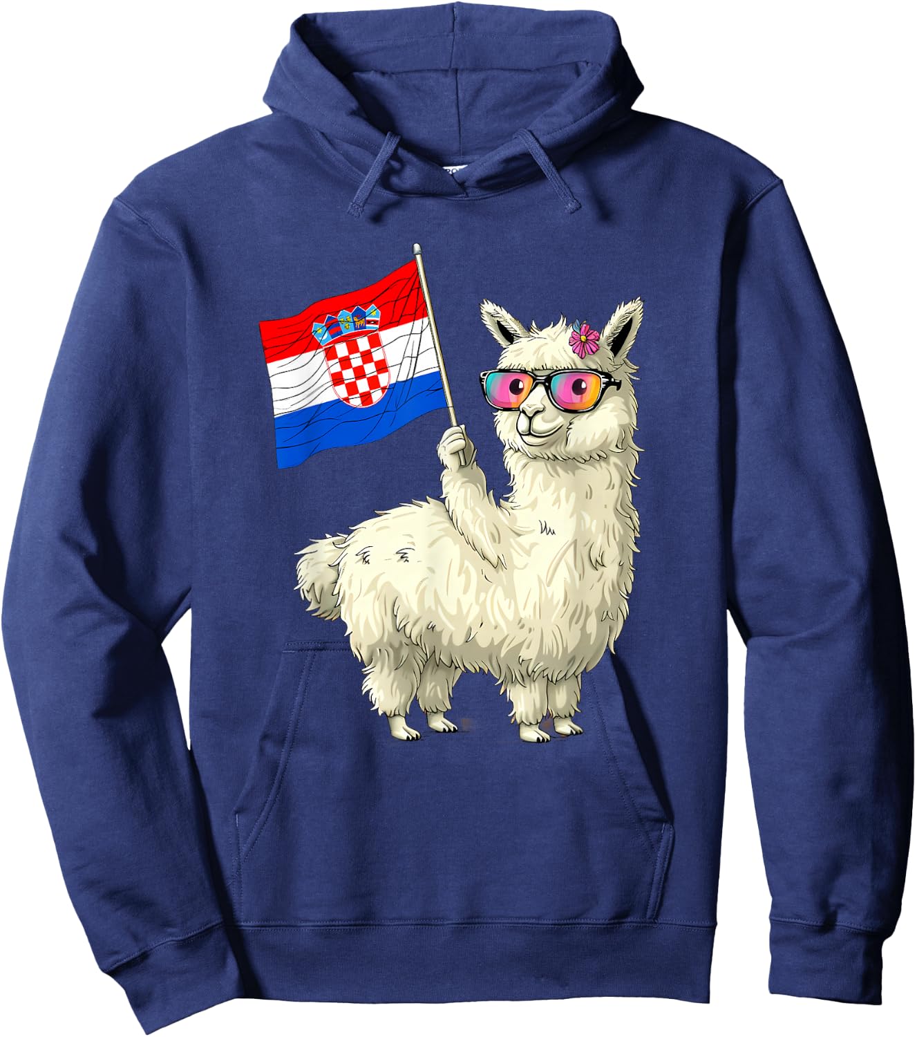 Croatian Roots Lama Croatian Pride Heart Croatia Flag Alpaca Hoodie - Hoodie | Navy