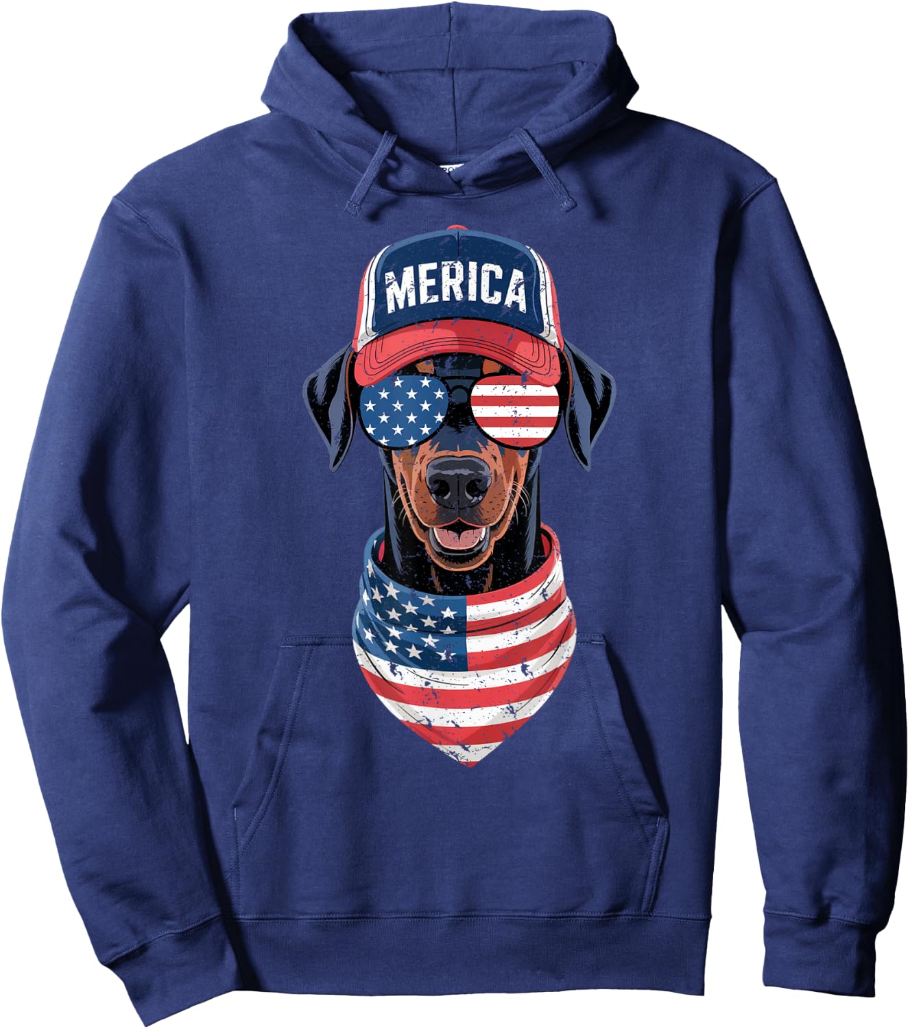 Doberman Pinscher 4th of July US American Flag Dog Patriotic Hoodie - Hoodie | Navy