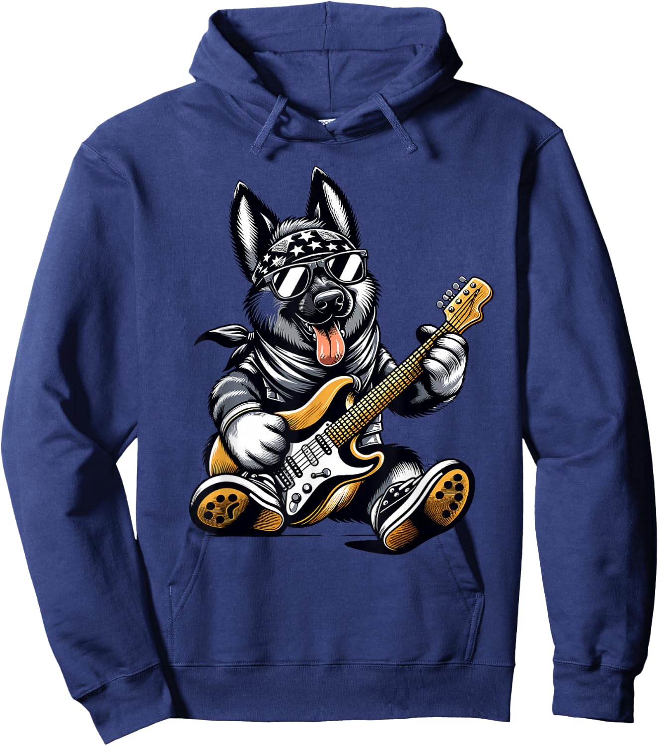 Rock Dog Playing Guitar, Funny Guitar German Shepherd Dog Hoodie - Hoodie | Navy