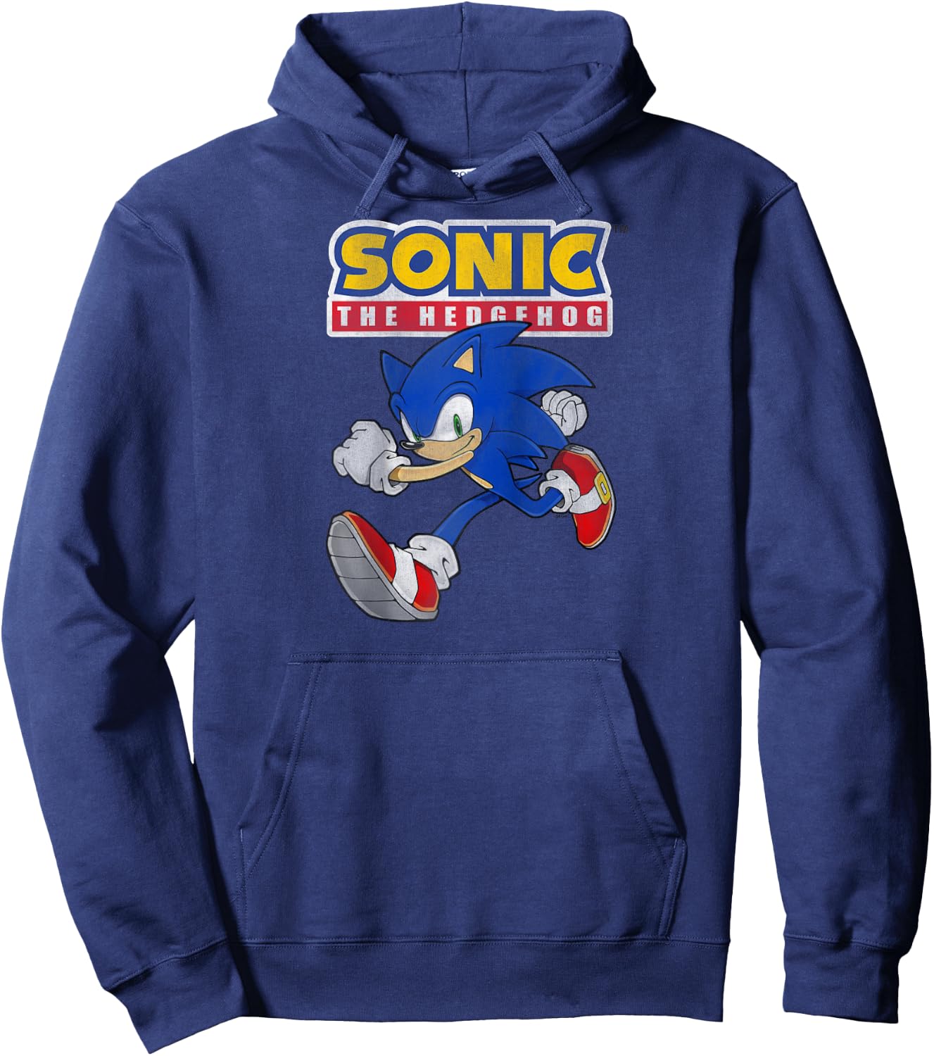 Sonic The Hedgehog Running Sonic Cool Portrait Vintage Raglan Baseball Hoodie - Hoodie | Navy