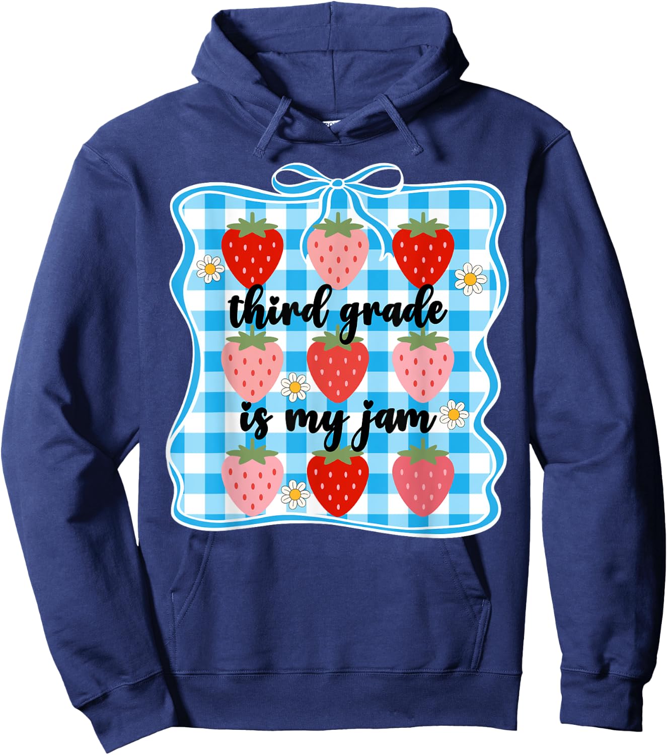 Third Grade is My Jam Strawberry Girls 3rd Grade Teacher Bow Hoodie - Hoodie | Navy