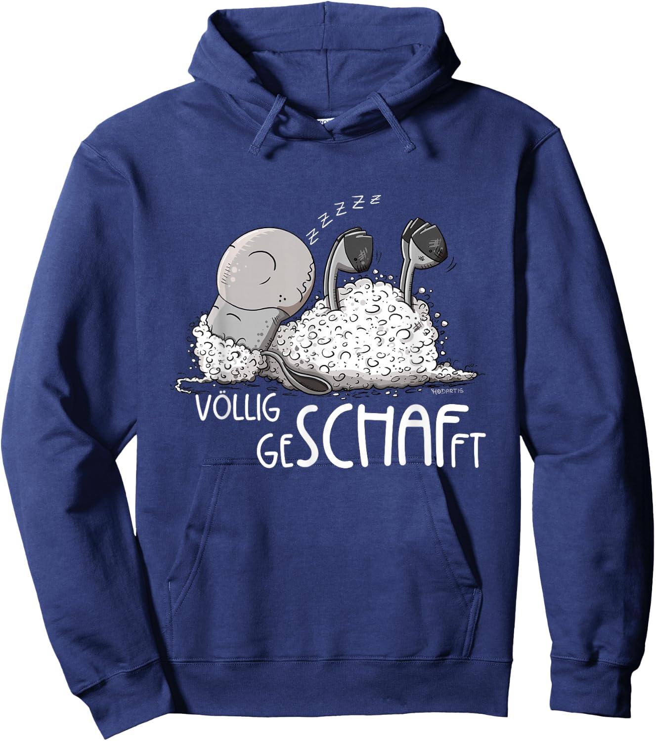 MODARTIS Völlig Geschafft Schäfchen Schlafendes Schaf Sleep , Adult, Cartoon, Black, S, Short Sleeve Hoodie - Hoodie | Navy