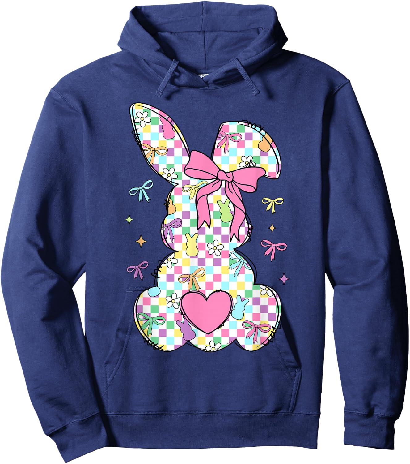 Happy Easter Day Bunny Rabbit With Cute Bow Coquette Kids Hoodie - Hoodie | Navy