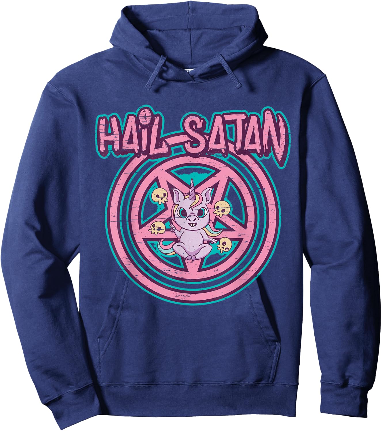 Hail Satan Death Metal Unicorn Black Dark Rock Death Metal , black Hoodie - Hoodie | Navy