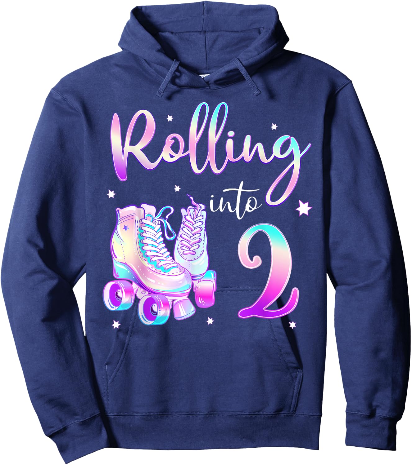 Kids 2 Years Old Birthday Girl Rolling Into 2nd Bday Theme Hoodie - Hoodie | Navy