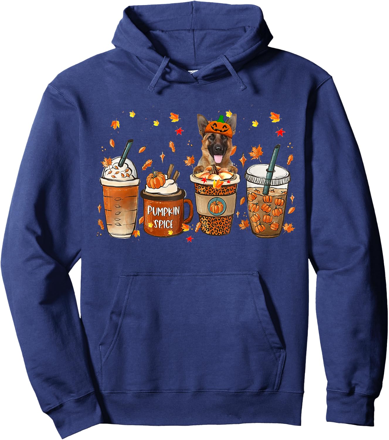 German Shepherd Fall Coffee Pumpkin Spice Latte Iced Autumn Hoodie - Hoodie | Navy