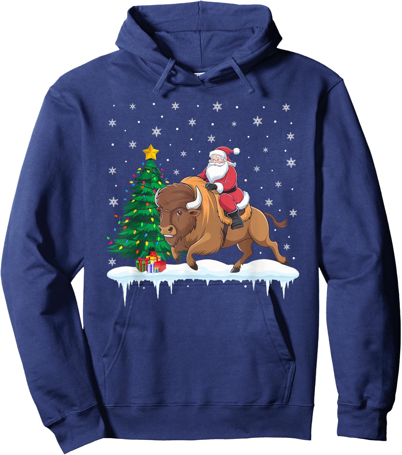 Santa Claus Riding Bison Boys Girls Kids Christmas Hoodie - Hoodie | Navy