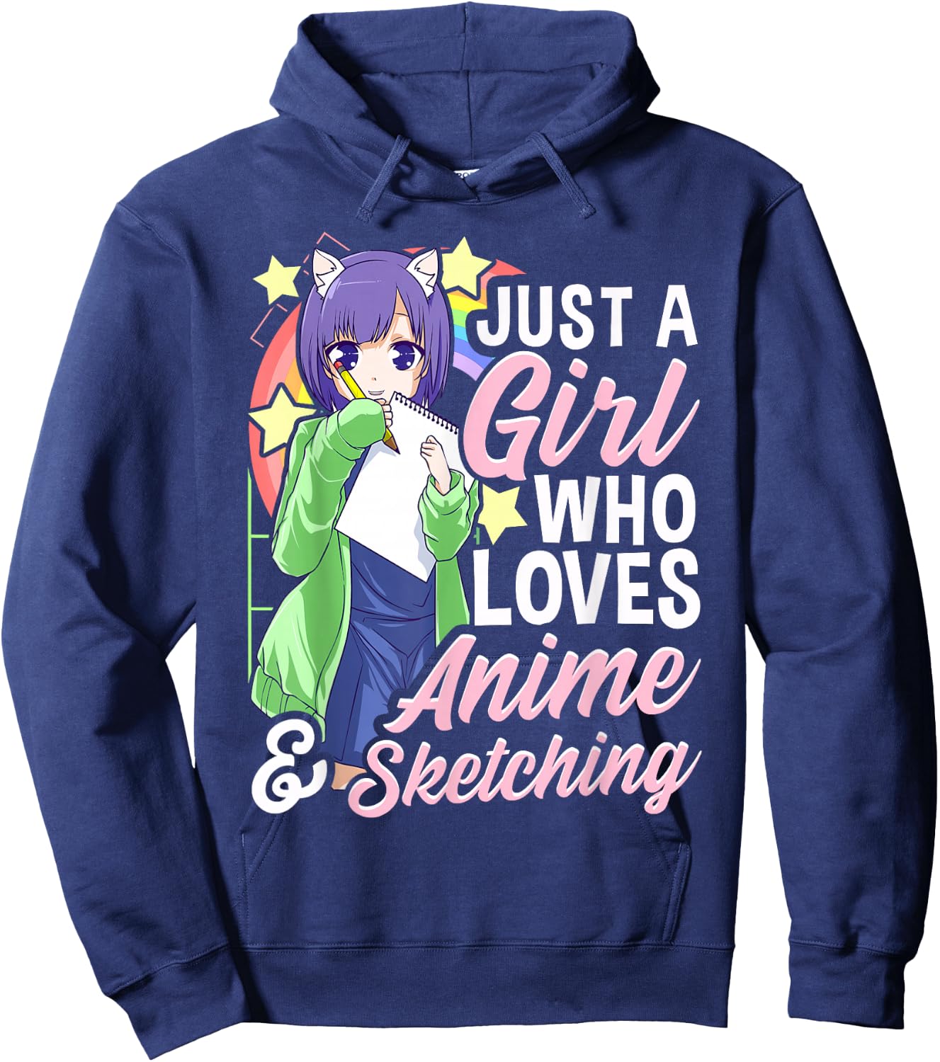 Anime Girl Just a Girl Who Loves Anime and Sketching Drawing Small Hoodie - Hoodie | Navy