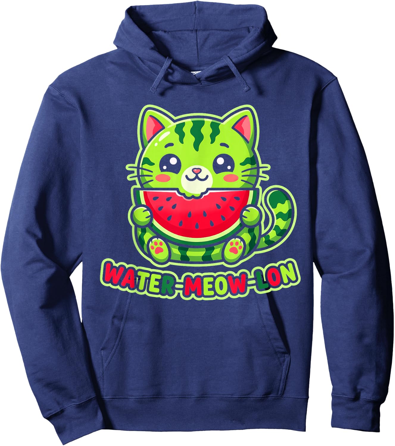 Cute Water-Meow-lon Watermelon Cat Summer Vacation Kids Girl Hoodie - Hoodie | Navy