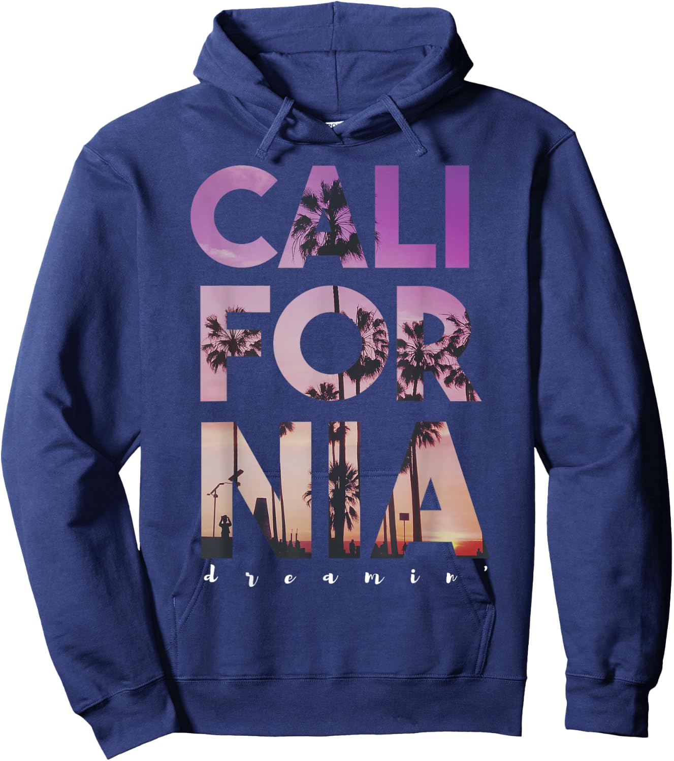 California Dreaming Beach Palm Tree Summer Vacation Surfing Hoodie - Hoodie | Navy